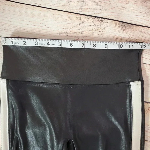 Spanx Size Small Faux Leather Side Stripe Leggings Black w/ White Stripe - Picture 11 of 12